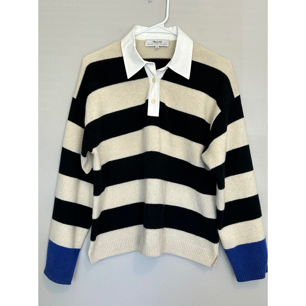 Madewell Cashmere Wool Rugby Sweater Small Striped Polo Quiet Luxury Preppy - Picture 4 of 9